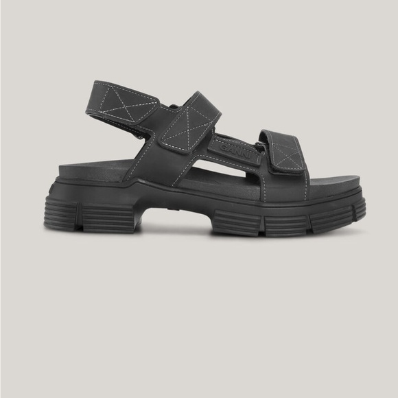GANNI RECYCLED RUBBER LUG-SOLE SANDAL BLACK STITCH - 38 - Picture 3 of 7